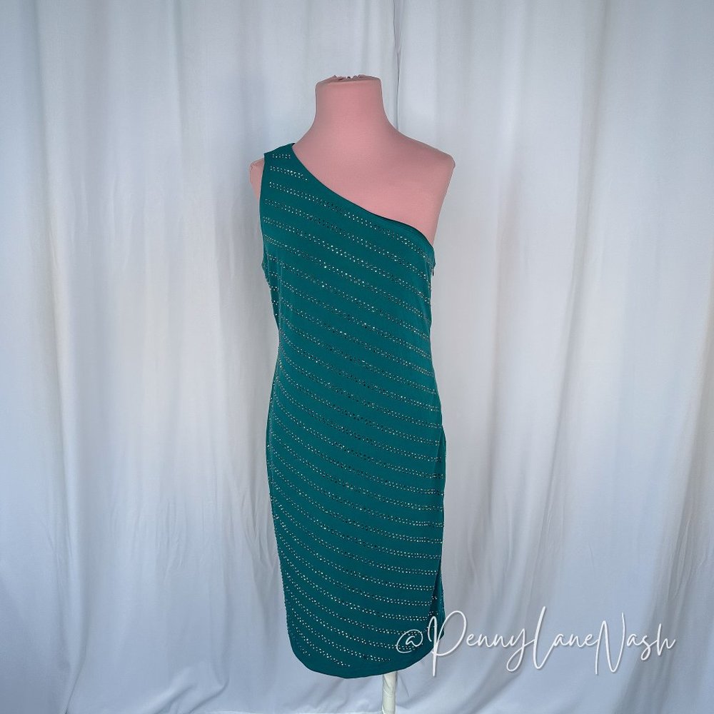 NWT Philosophy One Shoulder Embellished Dress Teal - Picture 1 of 11